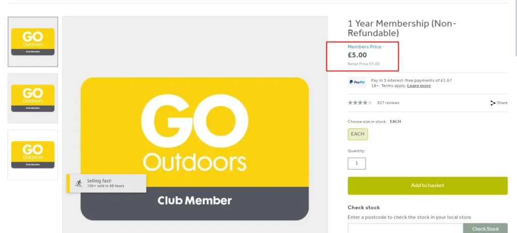 Go Outdoors Membership Price