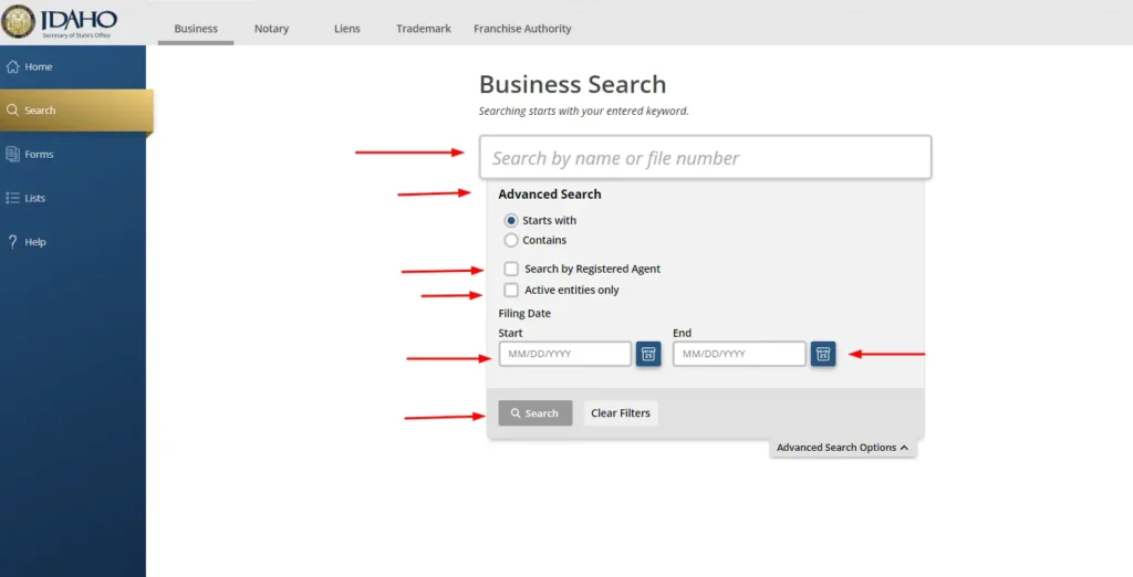 Business Entity Search Idaho tool